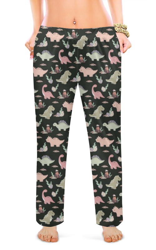 цена Printio Женские пижамные штаны Динозаврики на тёмном фоне
