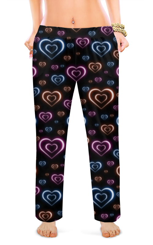 Printio Женские пижамные штаны Неоновые сердца, с выбором цвета фона.