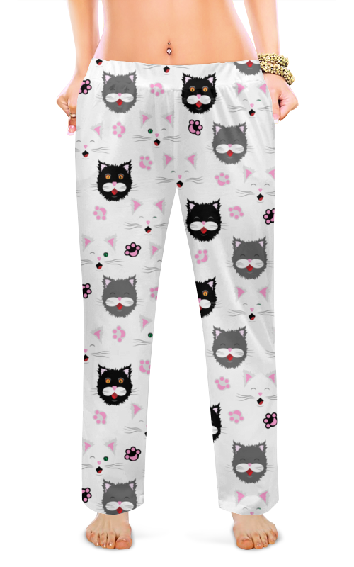 брюки пижамные эста размер 128 серые Printio Женские пижамные штаны Котики