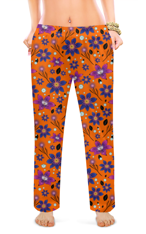 Printio Женские пижамные штаны Цветочный паттерн на оранжевом фоне printio женские пижамные штаны цветочный паттерн
