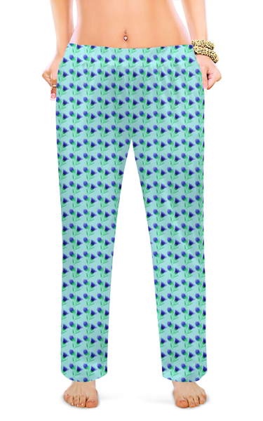 Заказать пижаму в Москве. Женские пижамные штаны синие тюльпаны от Лана  - готовые дизайны и нанесение принтов.