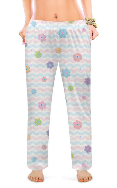 Заказать пижаму в Москве. Женские пижамные штаны Цветы от queen  - готовые дизайны и нанесение принтов.