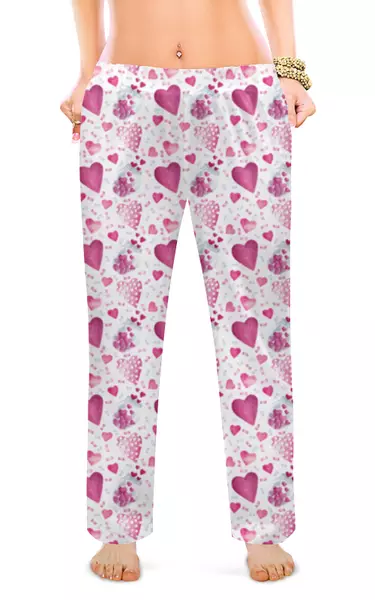 Заказать пижаму в Москве. Женские пижамные штаны Милые сердечки от Olia Shipilova - готовые дизайны и нанесение принтов.