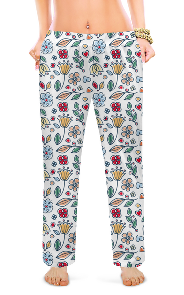 Заказать пижаму в Москве. Женские пижамные штаны Зимние цветы от Доброцвет - готовые дизайны и нанесение принтов.