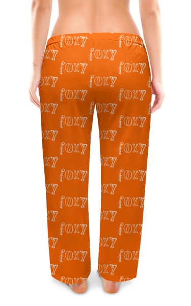 Заказать пижаму в Москве. Женские пижамные штаны Стильные надписи "foxy" на оранжевом фоне от Елена Эйдукайтис - готовые дизайны и нанесение принтов.