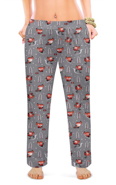 Заказать пижаму в Москве. Женские пижамные штаны НОВОГОДНИЕ ПТИЧКИ от ELENA ZHARINOVA - готовые дизайны и нанесение принтов.