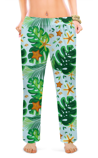 Заказать пижаму в Москве. Женские пижамные штаны Тропические листья и морские звезды от IrinkaArt  - готовые дизайны и нанесение принтов.