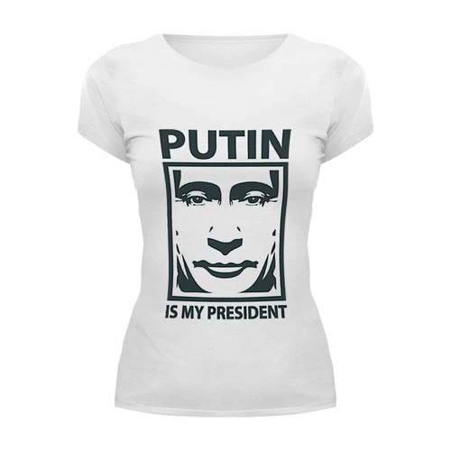 Заказать женскую футболку в Москве. Футболка базовая Путин от maryna_isaeva - готовые дизайны и нанесение принтов.