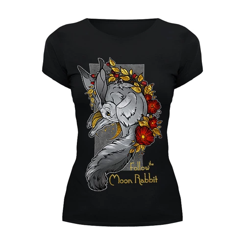 Заказать женскую футболку в Москве. Футболка базовая Follow the Moon rabbit от Анастасия Авина - готовые дизайны и нанесение принтов.