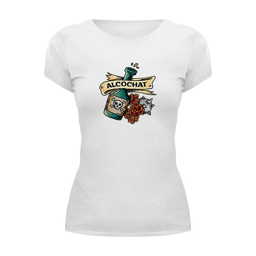Заказать женскую футболку в Москве. Футболка базовая Alcochat white i-shirt от Alcochat - готовые дизайны и нанесение принтов.