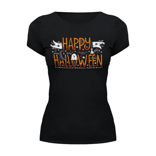 Заказать женскую футболку в Москве. Футболка базовая Happy Halloween от balden - готовые дизайны и нанесение принтов.