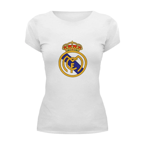 Заказать женскую футболку в Москве. Футболка базовая "Реал Мадрид" от dobryidesign - готовые дизайны и нанесение принтов.