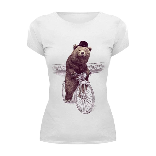 Заказать женскую футболку в Москве. Футболка базовая Медведь на велосипеде от printik - готовые дизайны и нанесение принтов.