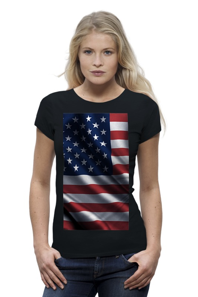 Заказать женскую футболку в Москве. Футболка базовая женская черная футболка стрэйч от aida.lady@mail.ru - готовые дизайны и нанесение принтов.