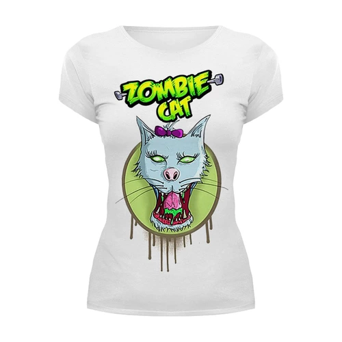 Заказать женскую футболку в Москве. Футболка базовая Zombie cat от ПРИНТЫ ПЕЧАТЬ  - готовые дизайны и нанесение принтов.