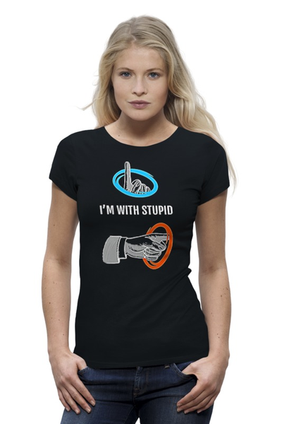 Заказать женскую футболку в Москве. Футболка базовая I'm with stupid от Leichenwagen - готовые дизайны и нанесение принтов.