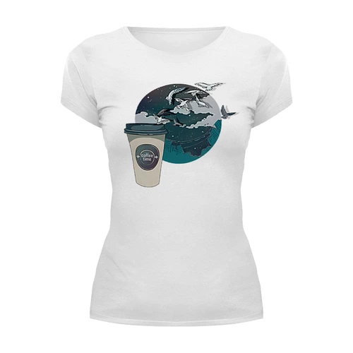 Заказать женскую футболку в Москве. Футболка базовая время кофе от 4erta - готовые дизайны и нанесение принтов.