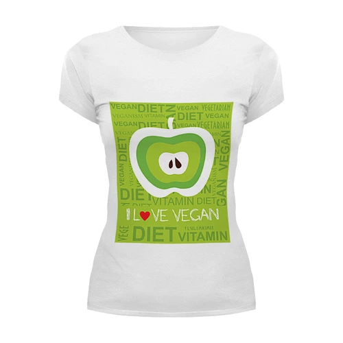 Заказать женскую футболку в Москве. Футболка базовая I love vegan от jkg - готовые дизайны и нанесение принтов.