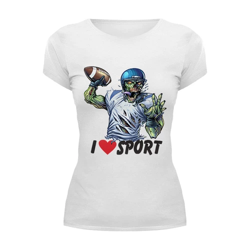 Заказать женскую футболку в Москве. Футболка базовая Зомби Спорт - Я люблю Спорт от iZOMBIE - готовые дизайны и нанесение принтов.