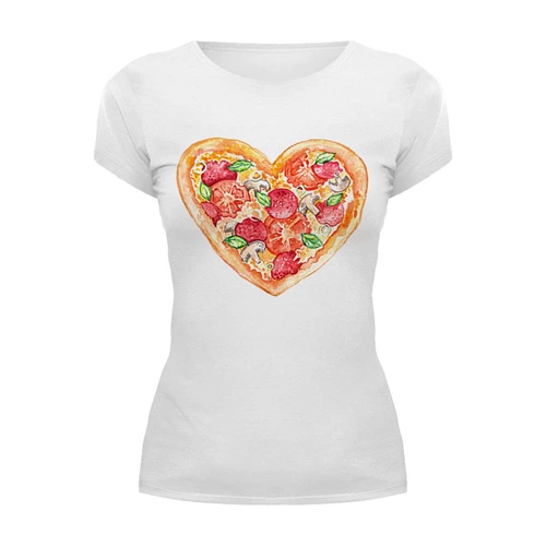 Заказать женскую футболку в Москве. Футболка базовая Пицца это любовь от lucky_vmv - готовые дизайны и нанесение принтов.