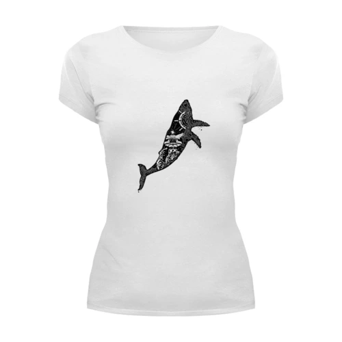Заказать женскую футболку в Москве. Футболка базовая  Кит и море от THE_NISE  - готовые дизайны и нанесение принтов.