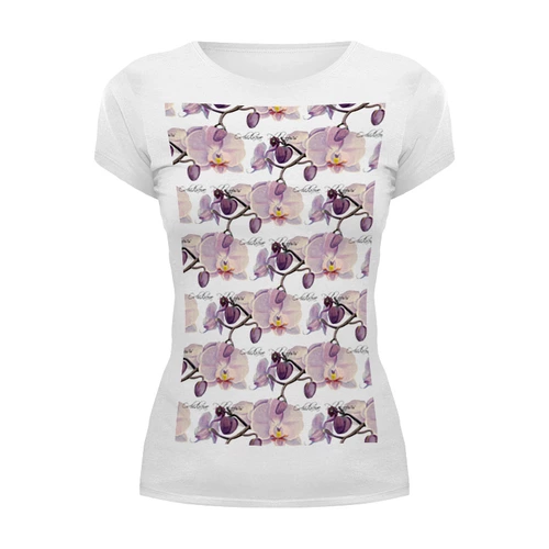 Заказать женскую футболку в Москве. Футболка базовая ветка орхидеи от okonit - готовые дизайны и нанесение принтов.