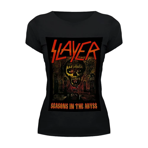 Заказать женскую футболку в Москве. Футболка базовая Slayer-Season In The Abyss 1990 от Илья - готовые дизайны и нанесение принтов.