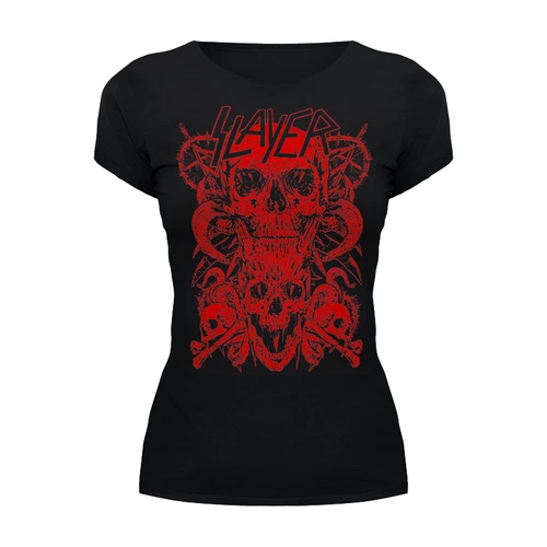 Заказать женскую футболку в Москве. Футболка базовая Slayer band от Leichenwagen - готовые дизайны и нанесение принтов.