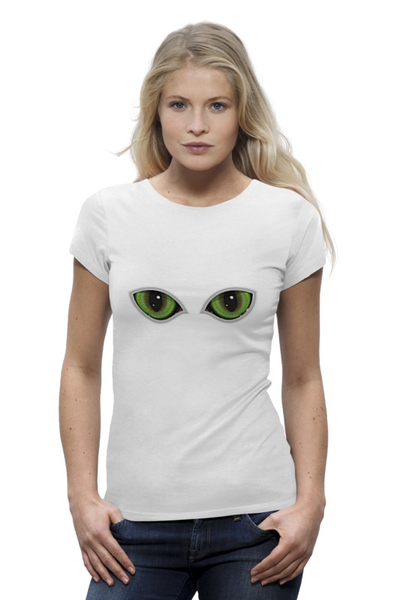 Заказать женскую футболку в Москве. Футболка базовая Глаза кота сквозь смотрят от PolinaPo - готовые дизайны и нанесение принтов.