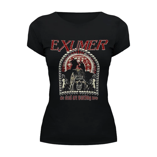 Заказать женскую футболку в Москве. Футболка базовая Exumer (thrash metal band) от Leichenwagen - готовые дизайны и нанесение принтов.