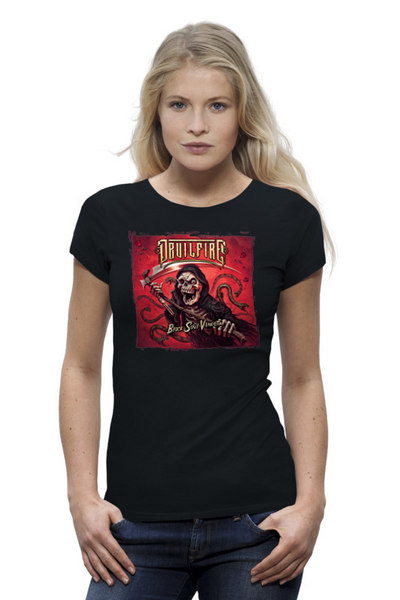 Заказать женскую футболку в Москве. Футболка базовая Devilfire band от Leichenwagen - готовые дизайны и нанесение принтов.