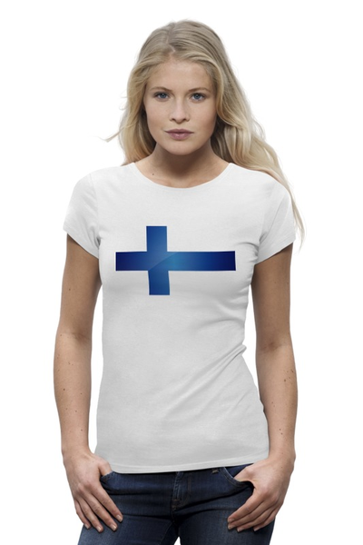 Заказать женскую футболку в Москве. Футболка базовая Флаг Финляндии от Mister Lunatic - готовые дизайны и нанесение принтов.