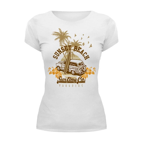 Заказать женскую футболку в Москве. Футболка базовая Sunset Beach от denis01001 - готовые дизайны и нанесение принтов.
