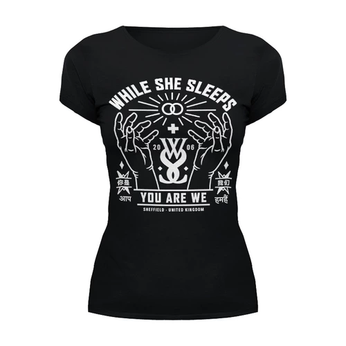Заказать женскую футболку в Москве. Футболка базовая While She Sleeps от geekbox - готовые дизайны и нанесение принтов.