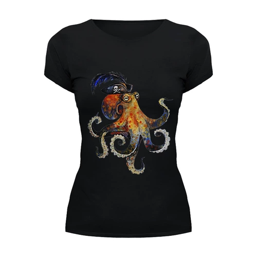 Заказать женскую футболку в Москве. Футболка базовая Пиратский осьминог от Anna Rosenrot - готовые дизайны и нанесение принтов.