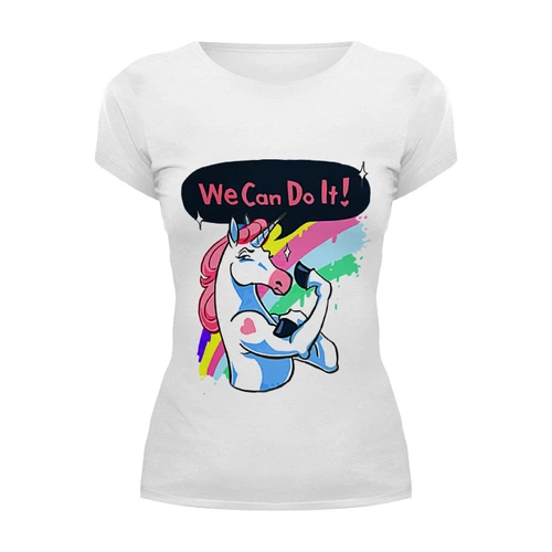 Заказать женскую футболку в Москве. Футболка базовая We Can Do It! (Unicorn) от coolmag - готовые дизайны и нанесение принтов.