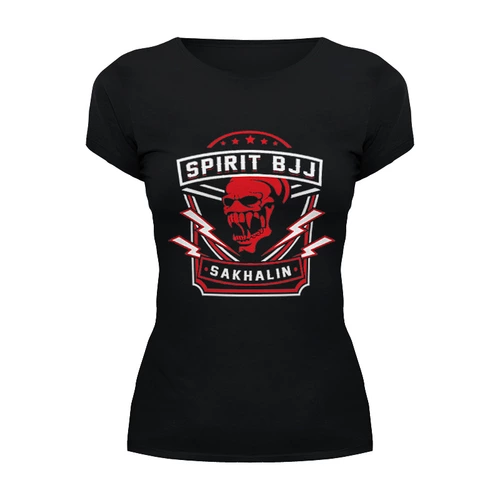 Заказать женскую футболку в Москве. Футболка базовая Spirit BJJ Sakhalin Skull (Black) от kiralabu - готовые дизайны и нанесение принтов.