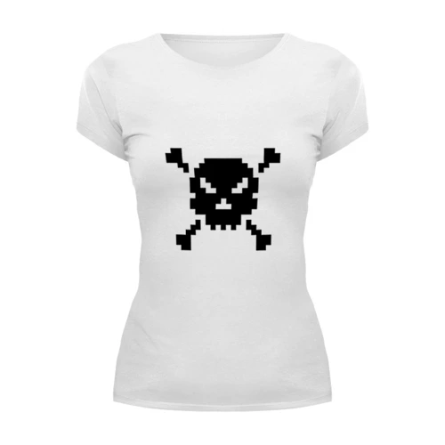 Заказать женскую футболку в Москве. Футболка базовая Pixel Art Skull от artKash - готовые дизайны и нанесение принтов.