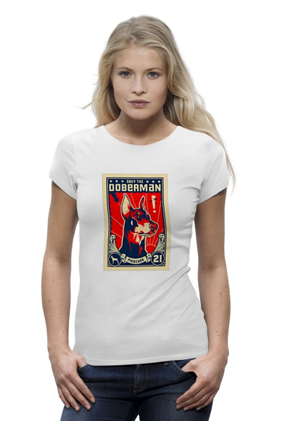 Заказать женскую футболку в Москве. Футболка базовая Собака: DOBERMAN от Виктор Гришин - готовые дизайны и нанесение принтов.