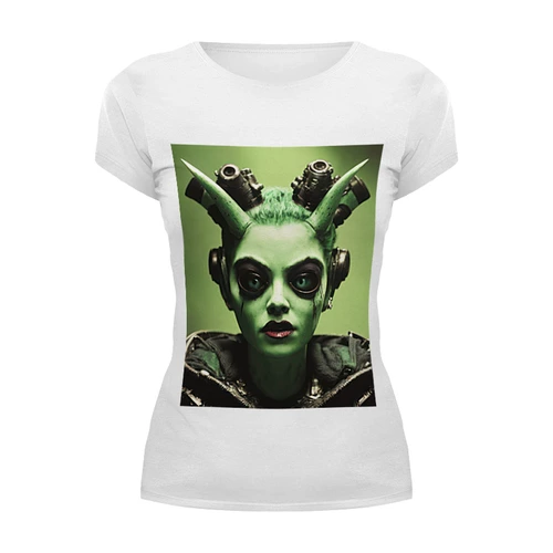 Заказать женскую футболку в Москве. Футболка базовая Пришелец от Дана Столыпина - готовые дизайны и нанесение принтов.
