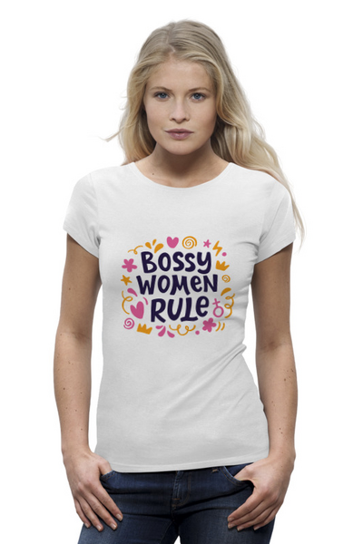 Заказать женскую футболку в Москве. Футболка базовая Bossy Women Rule от fashionsallymagazine@gmail.com - готовые дизайны и нанесение принтов.