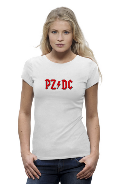 Заказать женскую футболку в Москве. Футболка базовая AC/DC PZ/DC от 810ndi@mail.ru - готовые дизайны и нанесение принтов.