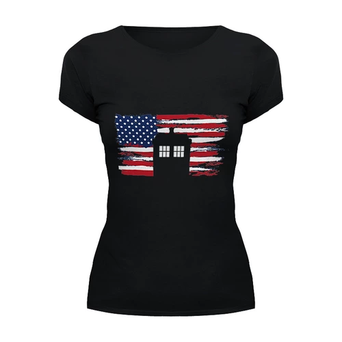 Заказать женскую футболку в Москве. Футболка базовая Tardis USA от skynatural - готовые дизайны и нанесение принтов.