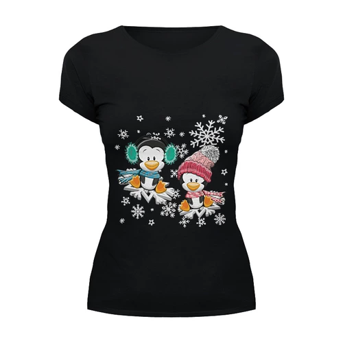 Заказать женскую футболку в Москве. Футболка базовая Пингвин зимой от Ирина - готовые дизайны и нанесение принтов.
