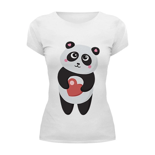 Заказать женскую футболку в Москве. Футболка базовая Панда с сердечком от Ordwen - готовые дизайны и нанесение принтов.