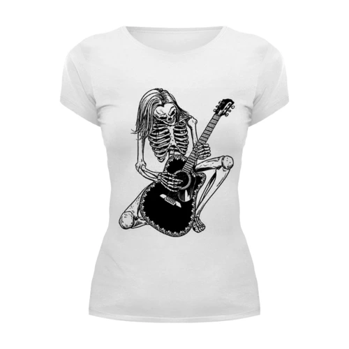 Заказать женскую футболку в Москве. Футболка базовая Скелет с гитарой от Leichenwagen - готовые дизайны и нанесение принтов.