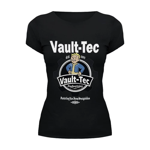 Заказать женскую футболку в Москве. Футболка базовая Fallout  Vault-Tec от cherdantcev - готовые дизайны и нанесение принтов.