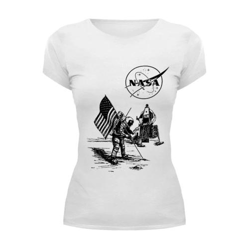 Заказать женскую футболку в Москве. Футболка базовая NASA | НАСА от The Spaceway  - готовые дизайны и нанесение принтов.