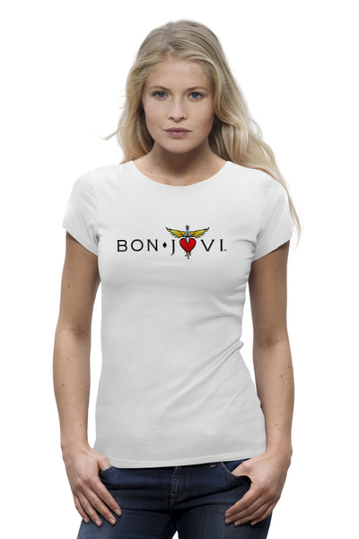 Заказать женскую футболку в Москве. Футболка базовая Bon Jovi от Fedor - готовые дизайны и нанесение принтов.