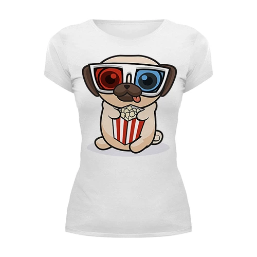Заказать женскую футболку в Москве. Футболка базовая Мопс в 3D-очках от ingenervolos@gmail.com - готовые дизайны и нанесение принтов.